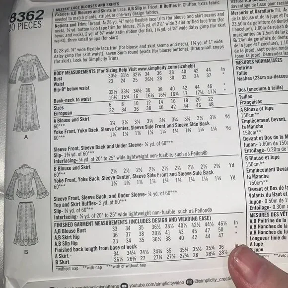 8362 Simplicity Skirt & Top Romantic 14-22 new & uncut - Picture 2 of 2